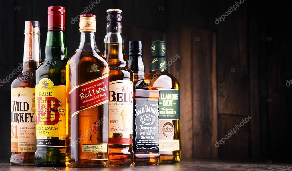 POZNAN, POLAND - MAY 17, 2017: Whiskey is the most popular liquor in the world. Originated probably in Ireland, now it is produced on grand scale also in India, Scotland, USA, Canada and Japan