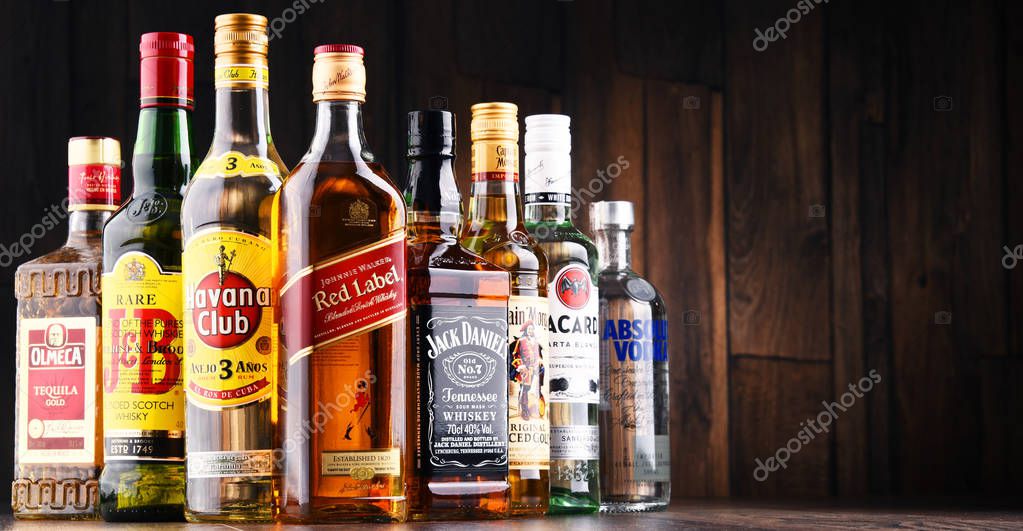 POZNAN, POLAND - MAY 17, 2017: Worldwide some 2 billion people use alcohol, one of the most widely used recreational drugs on earth, with yearly consumption of over 6 liters of pure alcohol per person