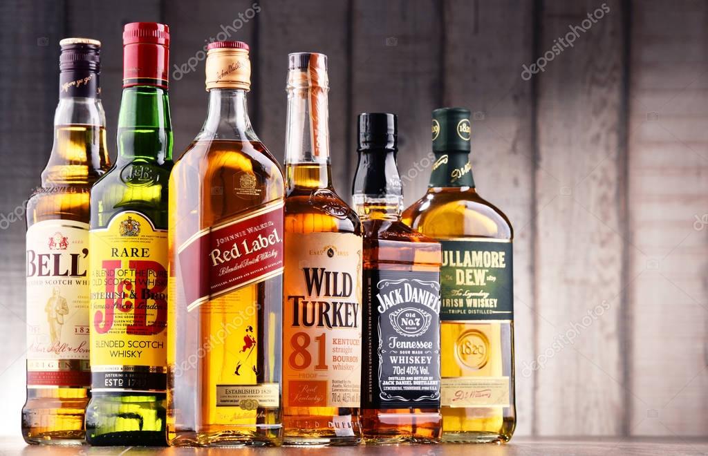 POZNAN, POLAND - MAY 17, 2017: Whiskey is the most popular liquor in the world. Originated probably in Ireland, now it is produced on grand scale also in India, Scotland, USA, Canada and Japan