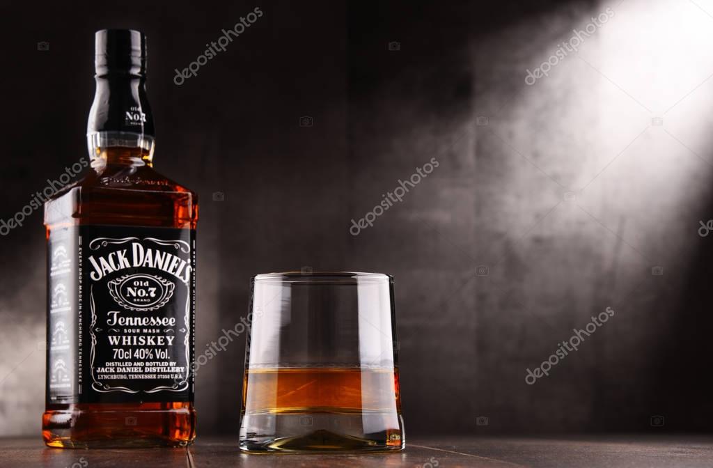 POZNAN, POLAND - AUG 24, 2017: Jack Daniel's, a brand of the best selling American whiskey in the world,  produced by the Jack Daniel Distillery and owned by the Brown-Forman Corporation since 1956