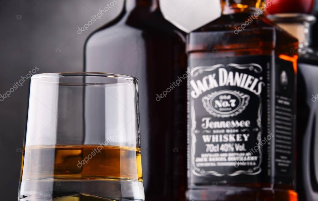 POZNAN, POLAND - AUG 24, 2017: Jack Daniel's, a brand of the best selling American whiskey in the world,  produced by the Jack Daniel Distillery and owned by the Brown-Forman Corporation since 1956