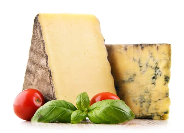 Twee stukken kaas geïsoleerd op witte achtergrond — Stockfoto