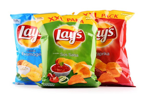 Packets of Lays potato chips isolated on white
