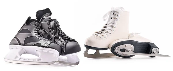 Ice hockey skates and figure skates isolated on white — Stock Photo, Image