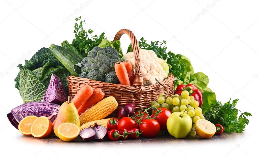 Composition with variety of raw organic vegetables and fruits