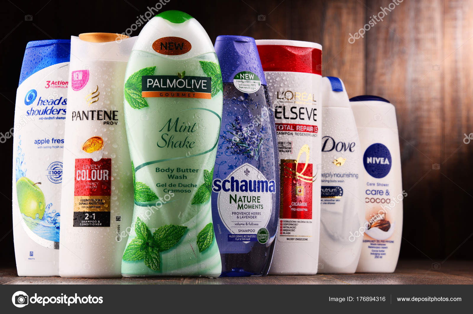 Composition With Containers Of Global Cosmetics Brands Stock composition-with-containers-of-global-cosmetics-brands-stock