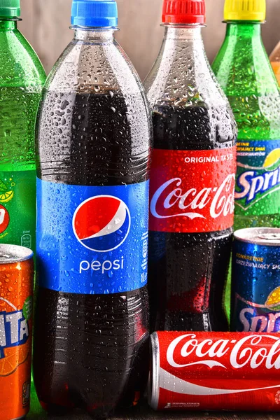 Bottles of global soft drink brands — Stock Photo, Image