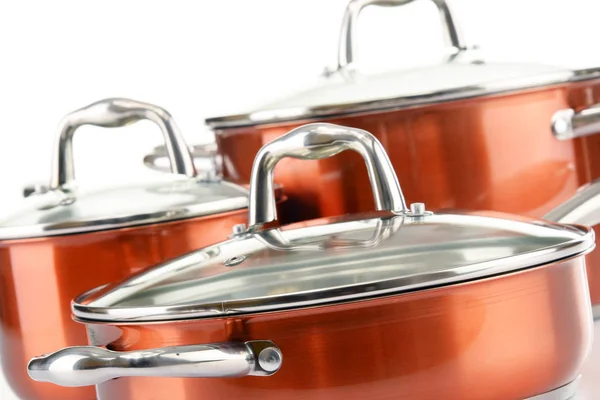 Composition with three steel pots — Stock Photo, Image