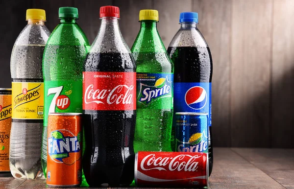 Bottles of global soft drink brands — Stock Photo, Image