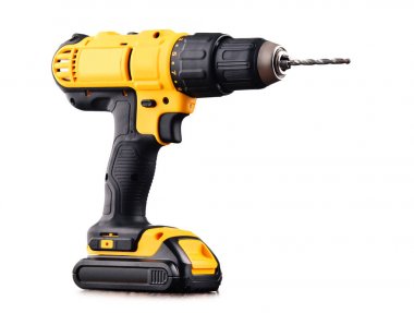 Cordless drill with drill bit working also as screw gun clipart