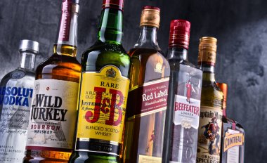 Çeşitli küresel sert likör markalar şişe