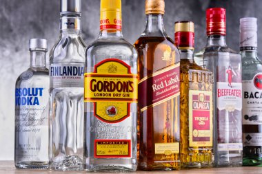 Çeşitli küresel sert likör markalar şişe