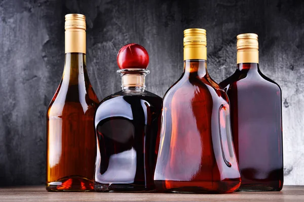 Bottles of assorted alcoholic beverages. — Stock Photo, Image