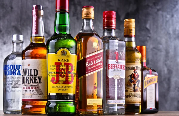 Bottles of assorted global hard liquor brands — Stock Photo, Image