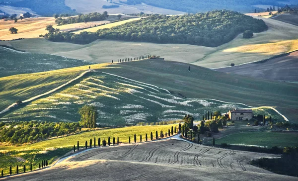 Landschapsmening van Val d'Orcia, Toscane, Italië — Stockfoto