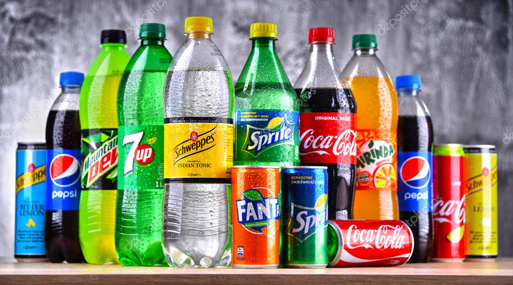 Bottles of global soft drink brands Stock Editorial Photo