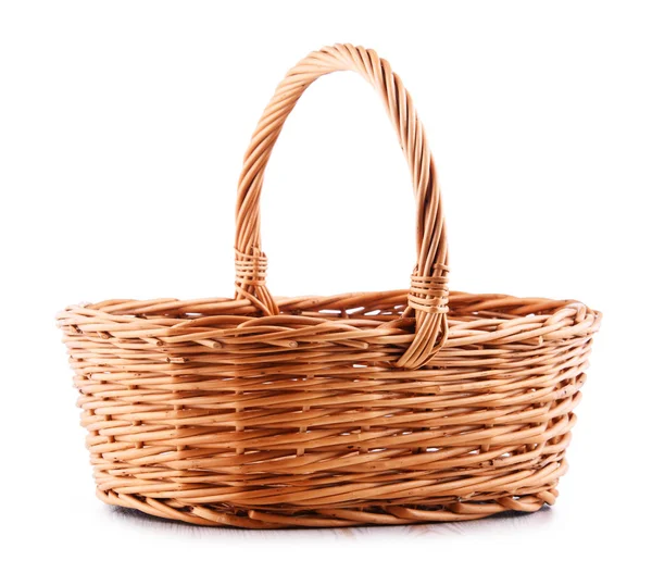 Empty wicker basket isolated on white — Stock Photo, Image