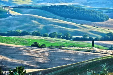 Val d'Orcia, Toskana, İtalya'nın görünümü manzara. UNESCO Dünya Miras Listesi