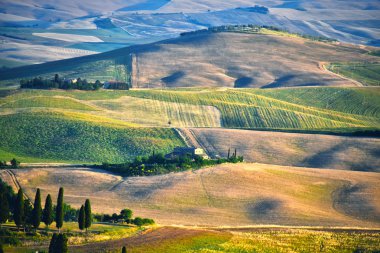 Val d'Orcia, Toskana, İtalya'nın görünümü manzara. UNESCO Dünya Miras Listesi