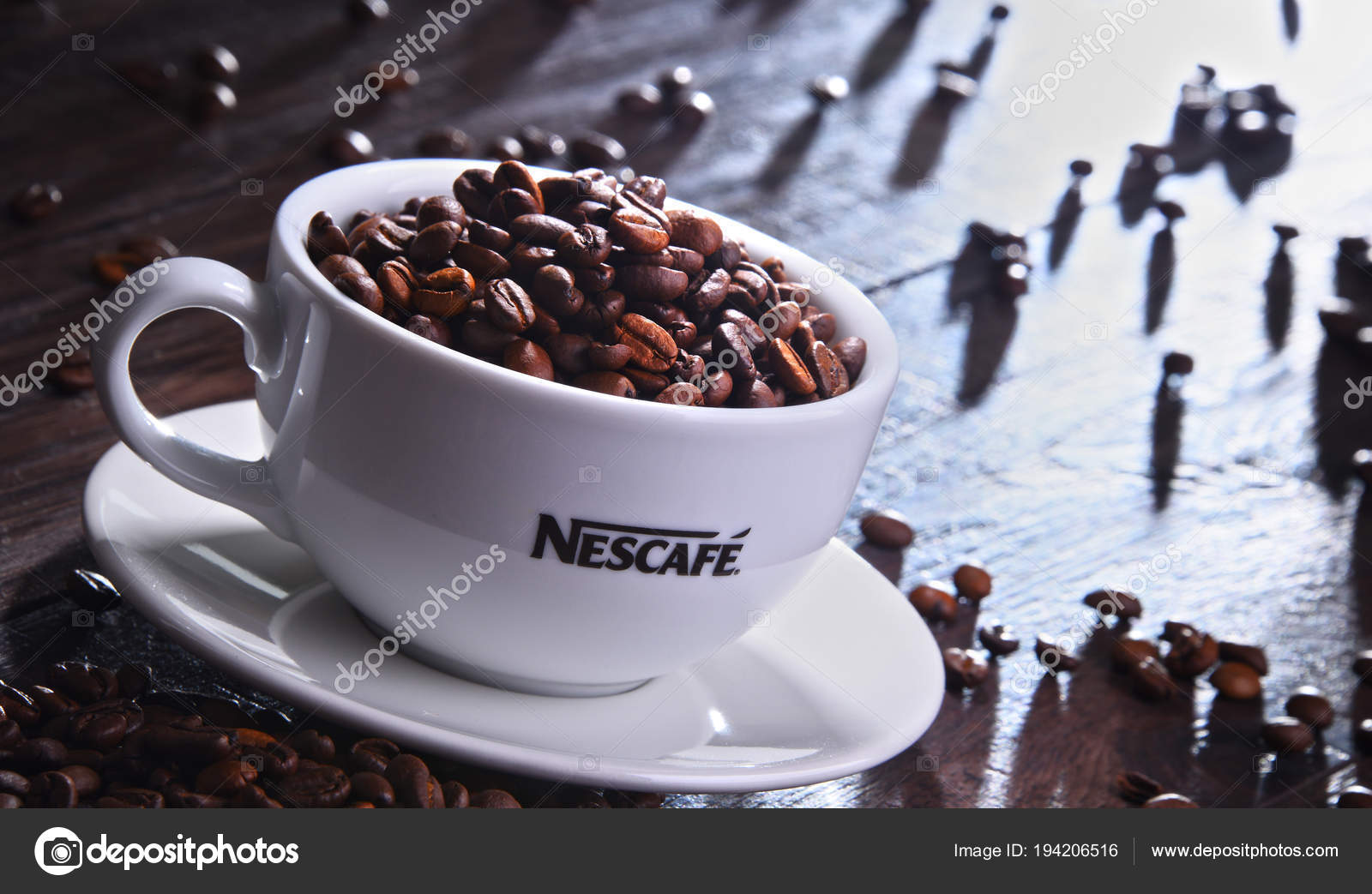Composition with cup of Nescafe coffee beans — Stock Editorial