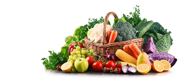 Composition with variety of raw organic vegetables and fruits