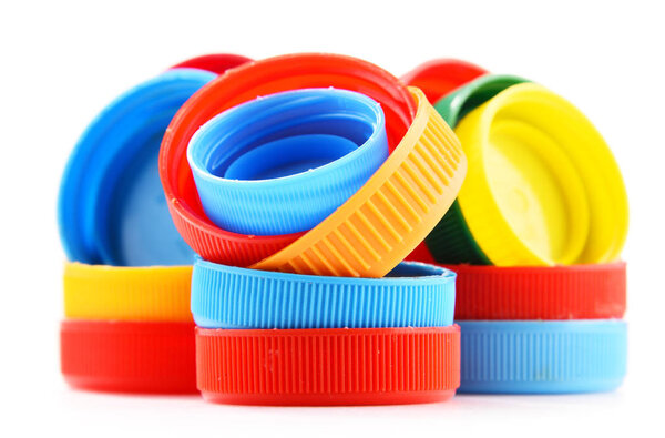 Plastic bottle caps isolated on white background