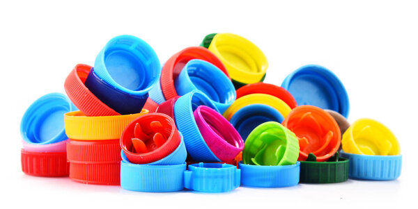 Plastic bottle caps isolated on white background