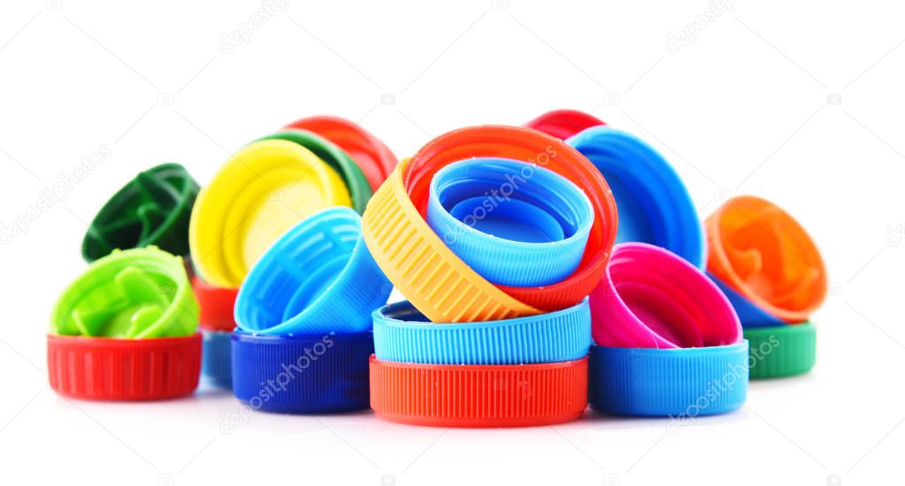 Plastic bottle caps isolated on white background