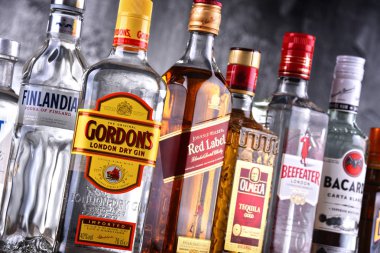 Çeşitli küresel sert likör markalar şişe