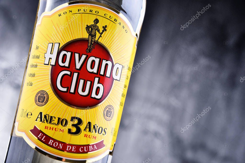 POZNAN, POL - MAR 30, 2018: Bottle of Havana Club, a brand of rum created in Cuba in 1934, now one of the best-selling rum brands in the world