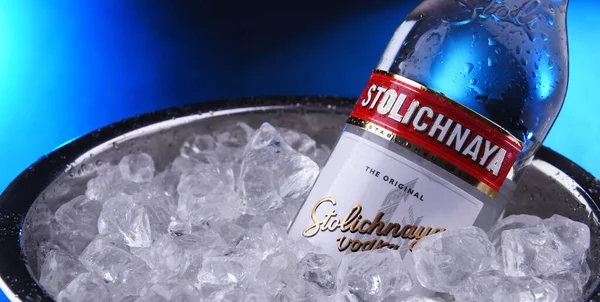 Bir şişe Stolichnaya votkası ve ezilmiş buz. — Stok fotoğraf