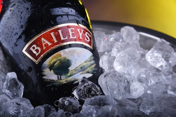 Garrafa de Baileys Irish Cream em balde com gelo picado — Fotografia de Stock