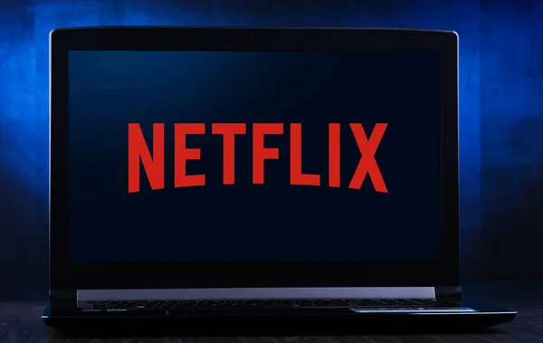 Notebook zobrazující logo Netflixu — Stock fotografie