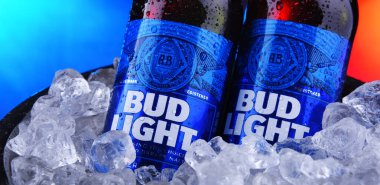 Ezilmiş buz ile kova Bud Light bira Şişeleri