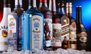 Çeşitli küresel içki markaları şişe