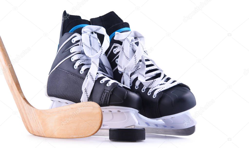 Pair of ice hockey skates isolated on white