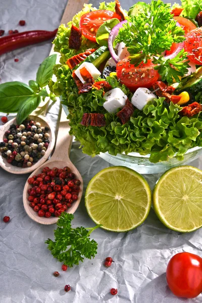 Composition with vegetable salad bowl — Stock Photo, Image