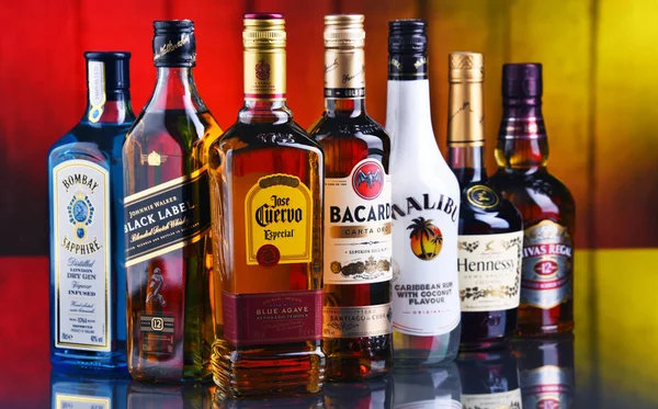 Bottles of assorted global liquor brands — Stock Photo, Image