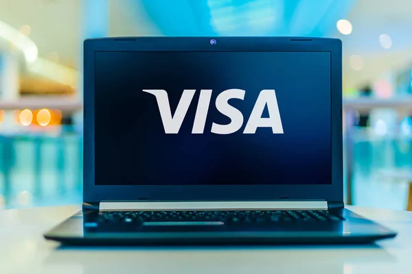 Aptop computer displaying logo of Visa — Stock Photo, Image