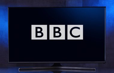 Düz ekran TV seti Bbc logosu görüntüleme