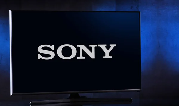 Flat-screen TV set displaying logo of Sony — Stock Photo, Image