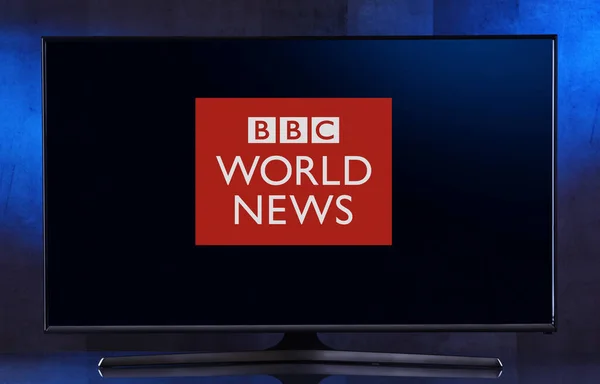 Flachbildfernseher mit Logo von bbc world news — Stockfoto