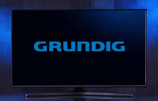 显示Grundig标志的平板电视 — 图库照片