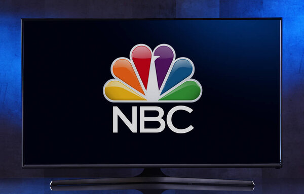 Flat-screen TV set displaying logo of NBC