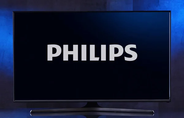 Телевизор с плоским экраном с логотипом Philips — стоковое фото