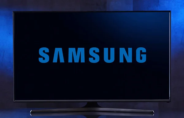 Flachbildfernseher mit Logo von Samsung — Stockfoto