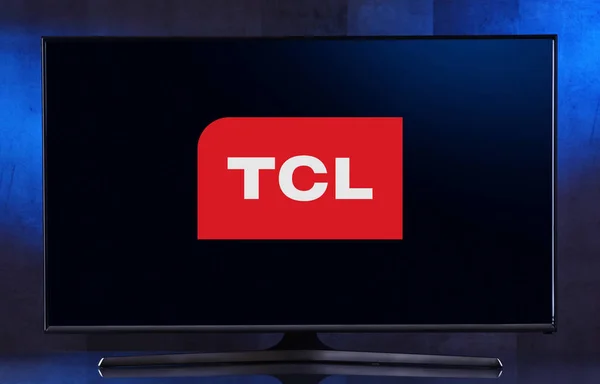 Síkképernyős TV-készülék a Tcl Corporation logójával — Stock Fotó