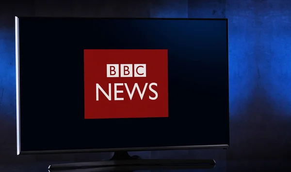 Telewizor LCD wyświetlający logo Bbc News — Zdjęcie stockowe