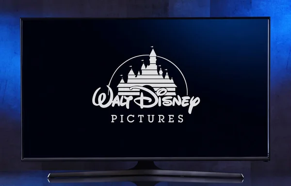 Flat-screen TV set displaying logo of Walt Disney Pictures — Stock Photo, Image