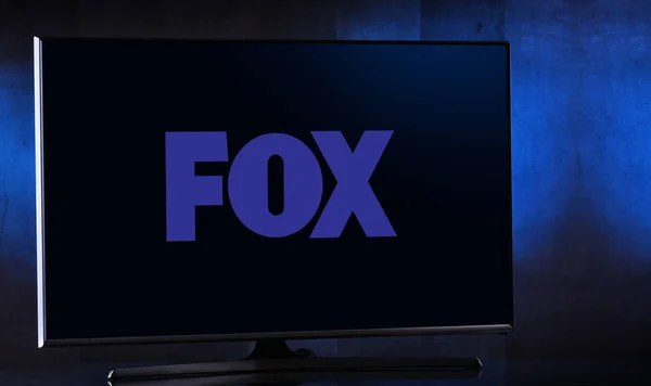 Televisor de pantalla plana que muestra el logotipo de Fox — Foto de Stock
